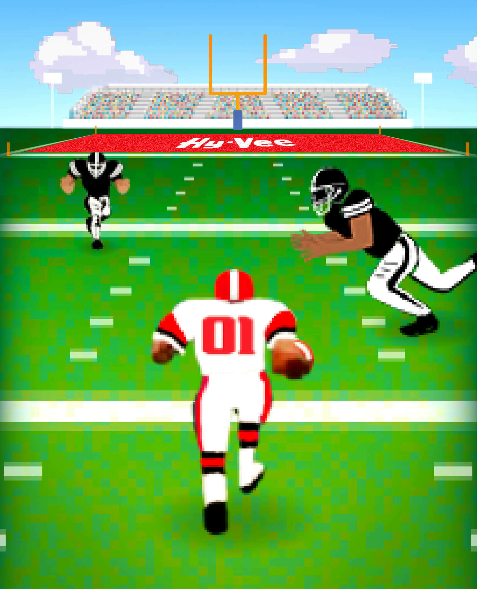 Retro arcade football game in action.