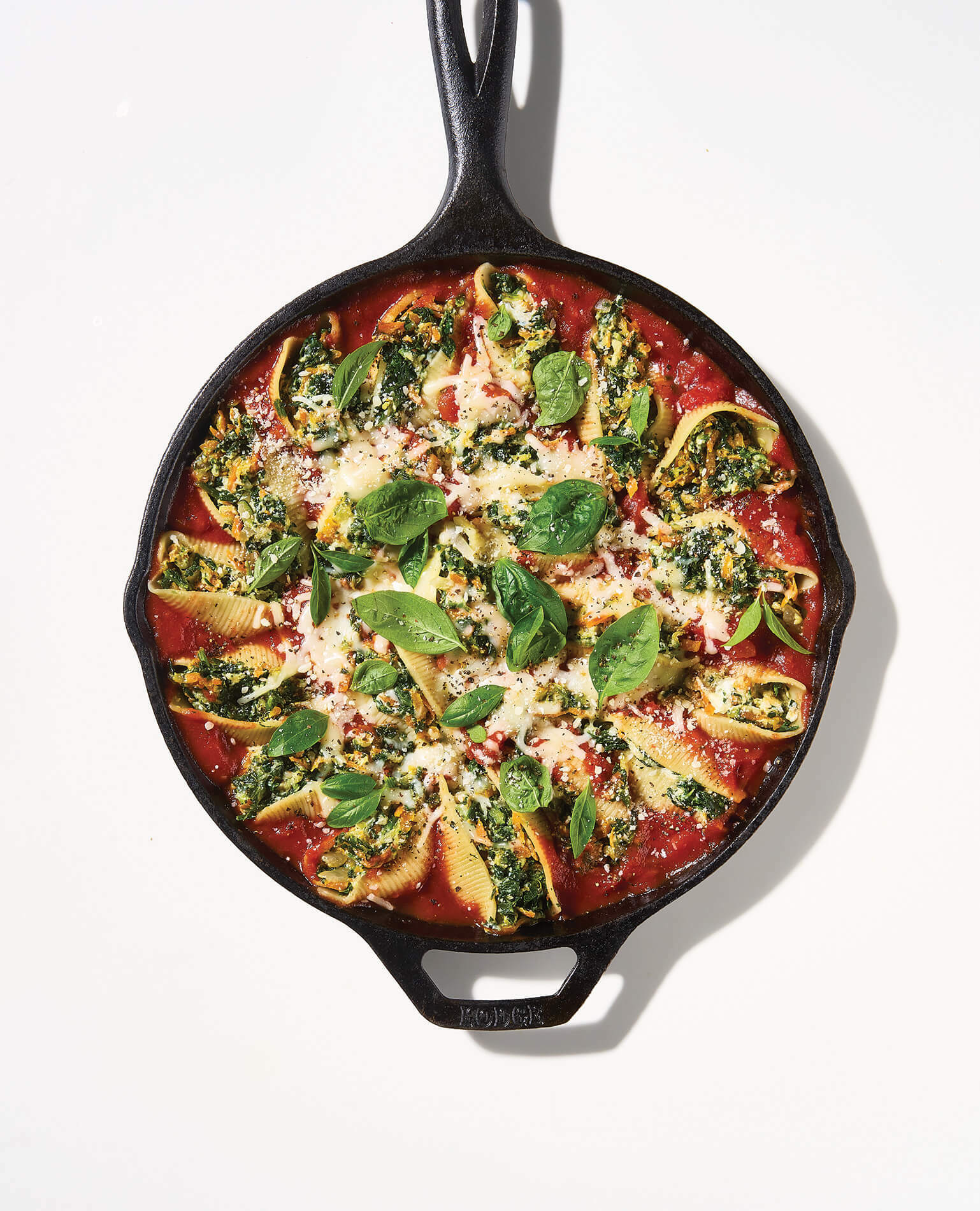 A cast iron skillet of a meatless dinner option.