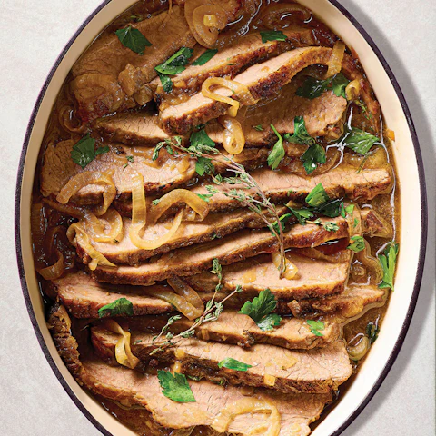 French Onion Brisket in a dutch oven