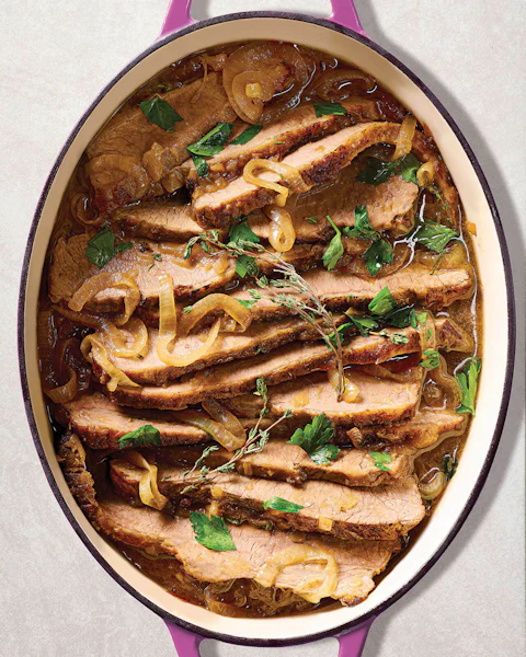 French Onion Brisket in a dutch oven