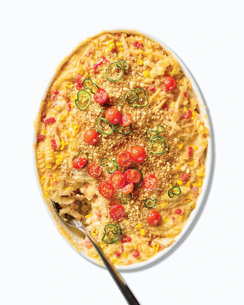 Casserole dish of Jalapeno Havarti Chicken Casserole