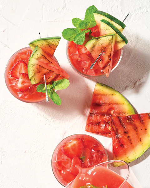 Grilled Watermelon and Strawberry Julep cocktails