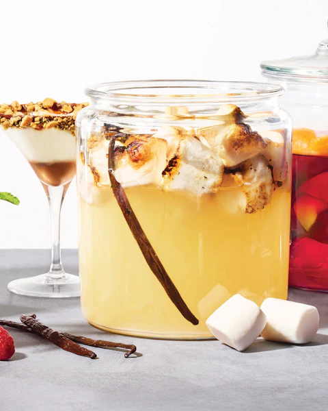 Large glass container of Toasted Marshmallow Infused Vodka