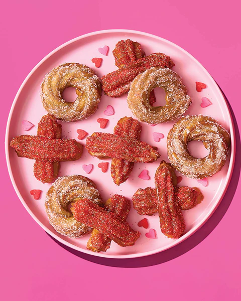 Valentine's Day churros in the shape of X's and O's.