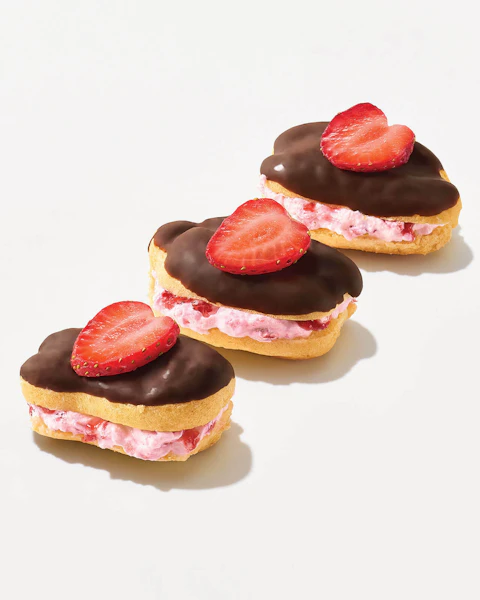 Three Strawberry Filled Mini Chocolate Éclairs