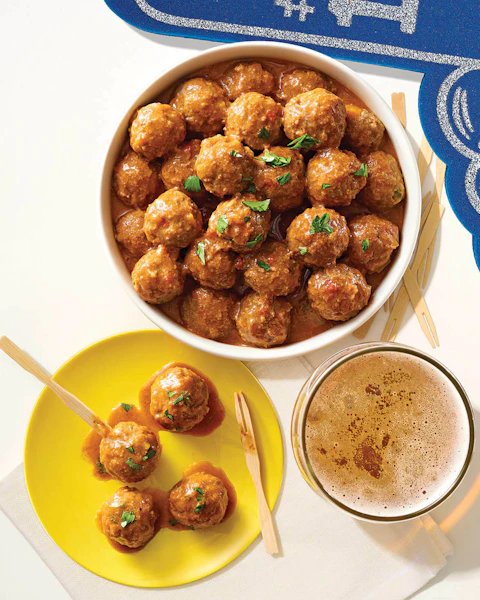 A bowl of Slow Cooked Beer Barbeque Sauced Meatballs