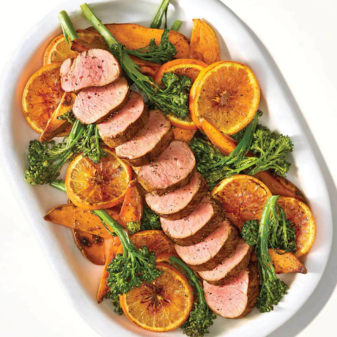 Platter of sliced Orange Pork Tenderloin