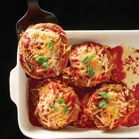 Baking dish of Vegan Eggplant Parmesan Bake
