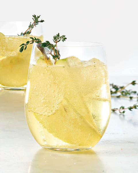 Glass of Pear Thyme Chardonnay Spritzer
