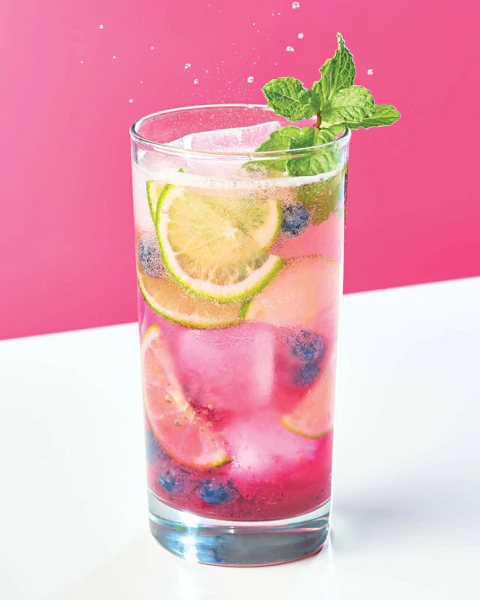 Glass of Blueberry Kombucha Mojito