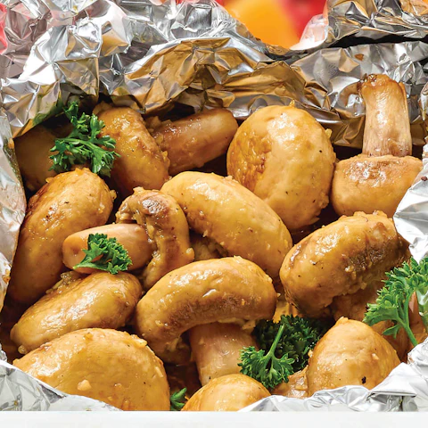 Grilled Garlic Mushrooms in tin foil