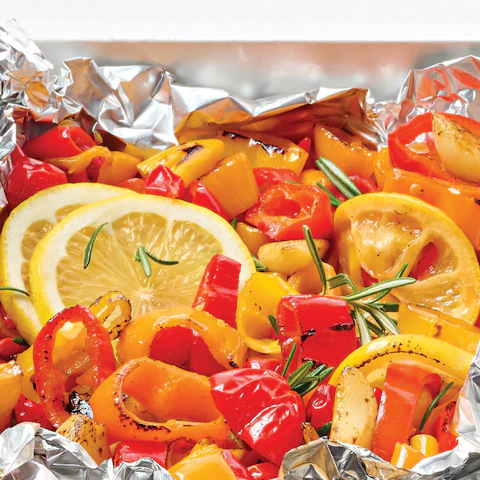 Grilled Lemon Rosemary Sweet Peppers in tin foil
