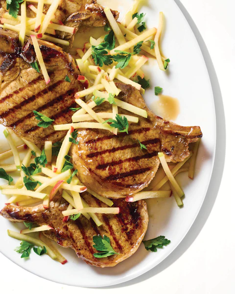 Apple Cider Brined Pork Chops on a white plate