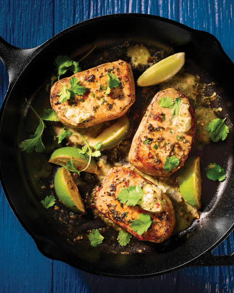 A Cast Iron Skillet of Cilantro Lime Pork Chops