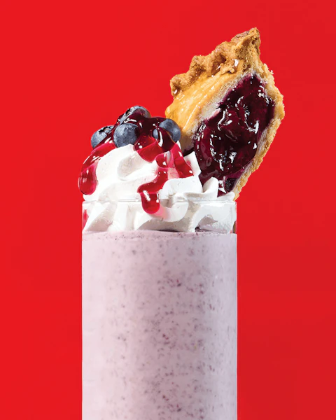 Glass of Mile High Blueberry Pie Milkshake