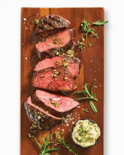 Serving tray of Iowa Sirloin Steaks with Whipped Brown Butter