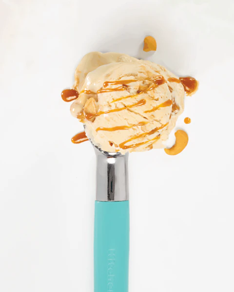 A single scoop of No Churn Caramel Cashew Ice Cream