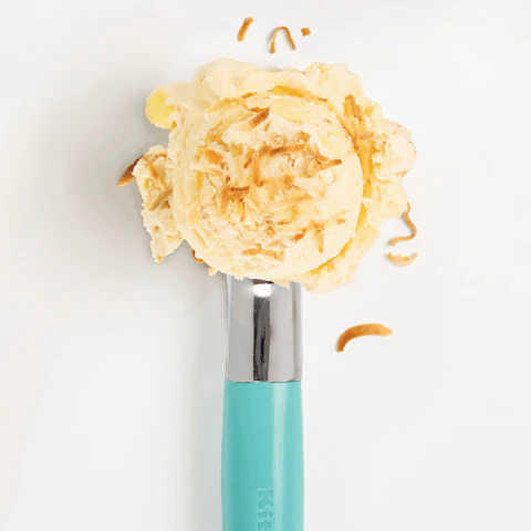 A single scoop of No Churn Pineapple Mint Ice Cream