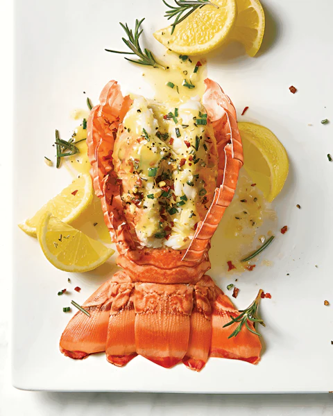 Grilled Lemon Garlic Lobster Tails on a serving platter