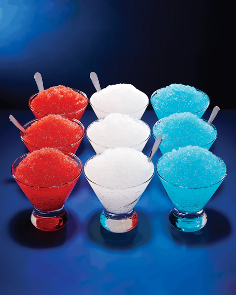 A series of red, white, and blue Shaved Ice Cocktails