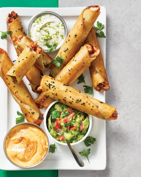 Plate of Air Fried Buffalo Salmon Taquitos