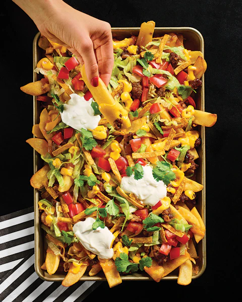 Pan of Loaded Nacho Fries