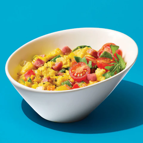 A bowl of Breakfast egg Scrambles.