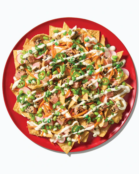 A plate of Ahi Tuna Wonton Nachos
