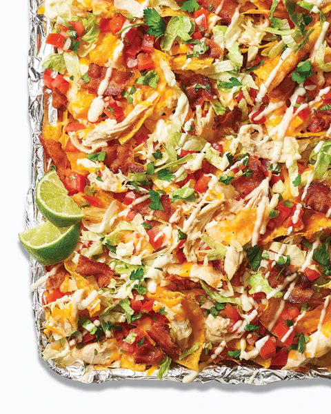 Serving platter of Chicken Bacon Ranch Nachos