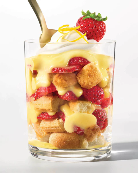 Cup of Sparkling Lemony Strawberry Trifle layered dessert