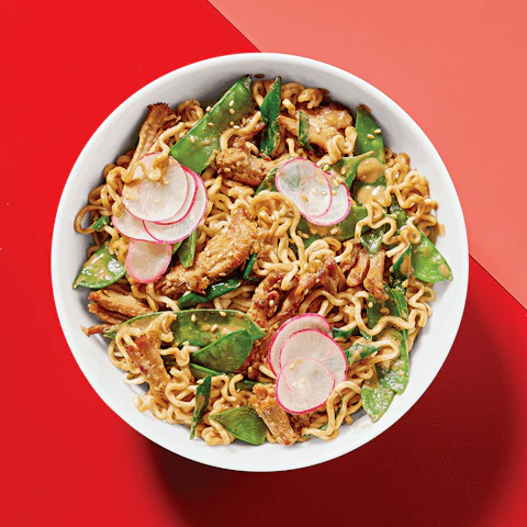 Bowl of Honey Sesame Noodles and Pork
