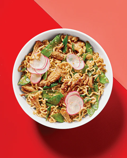 Bowl of Honey Sesame Noodles and Pork