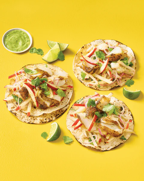 Three Fish Tacos with Apple Slaw