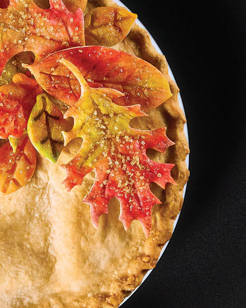 Apple Pie, topped with autumn themed pastry cutouts