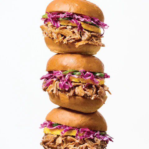 Stack of three Hawaiian Slow Pulled Pork Sandwiches