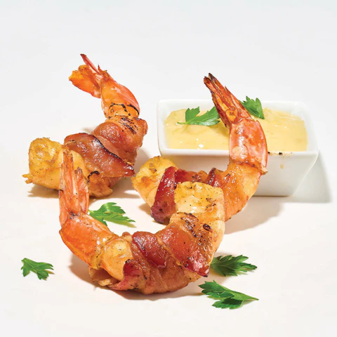 Air Fried Bacon Wrapped Shrimp with Coconut Dip