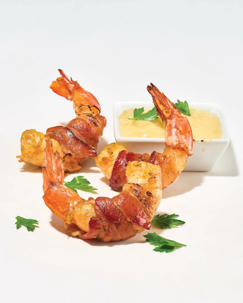 Air Fried Bacon Wrapped Shrimp with Coconut Dip