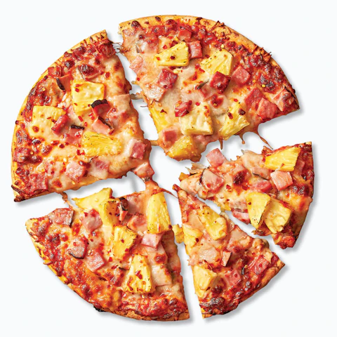 Barbecue Ham Pizza cut into slices