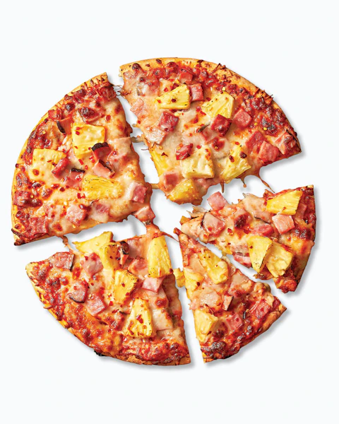 Barbecue Ham Pizza cut into slices