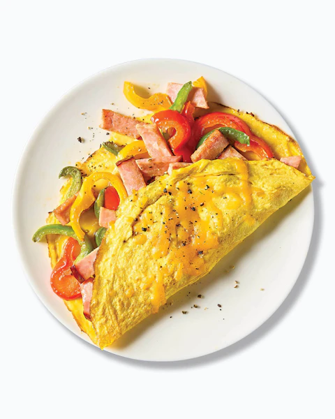 Cheesy Ham N Pepper Omelet on a plate
