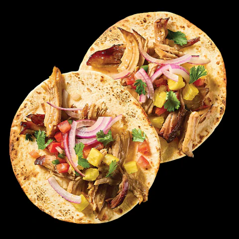 Two Pulled Pork Carnitas on corn tortillas