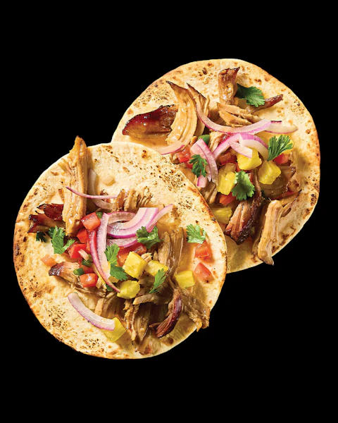 Two Pulled Pork Carnitas on corn tortillas