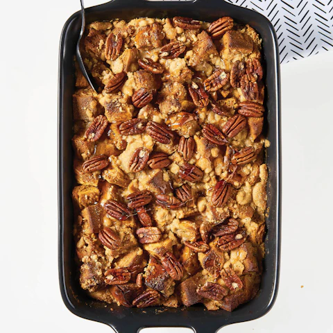 Casserole dish of Pumpkin French Toast Casserole