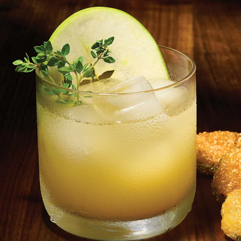 Glass of Apple Cider Bourbon cocktail