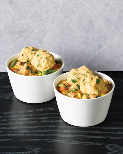 Two bowls of Instant Pot Chicken N Dumplings