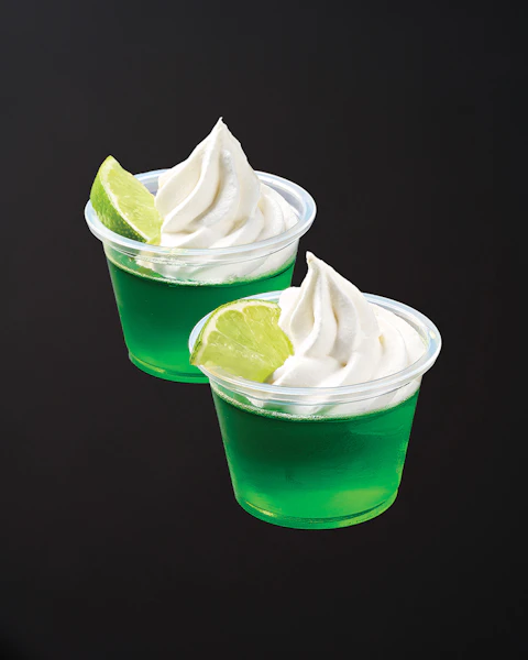 Two cups of Lime Beer Gelatin Shooters dessert drinks
