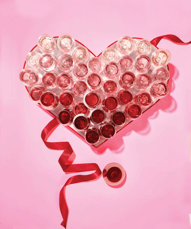 Wine glasses in the shape of a heart