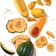 Various cut squash on a white background.