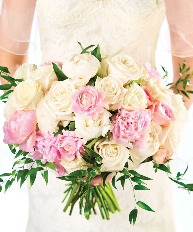 Bride holding bouquet of bridal flowers